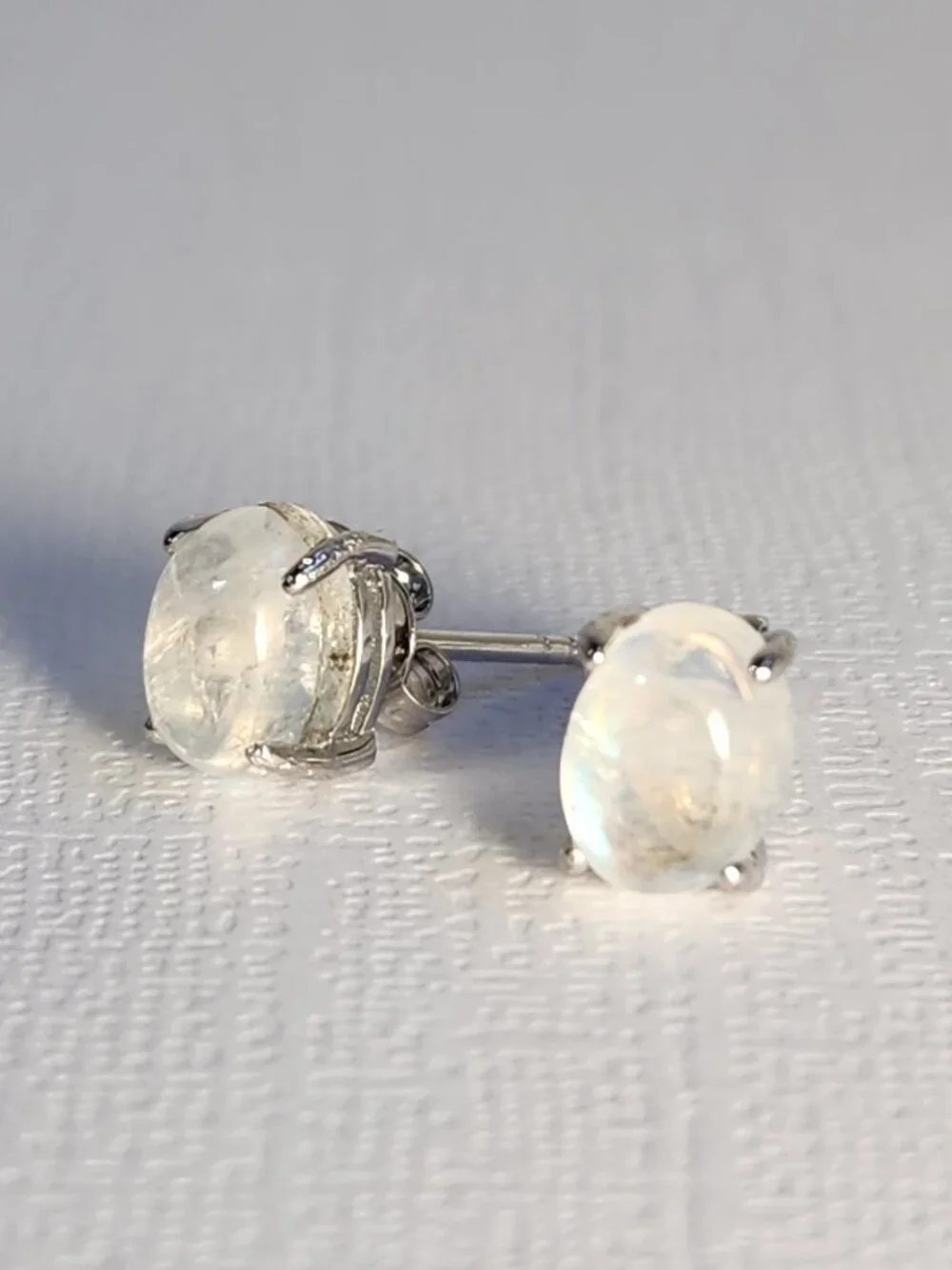 VTG NIB 925 Natural Clear Blue Fire Rainbow Moonstone Stud Earrings My Last One - Picture 7 of 14